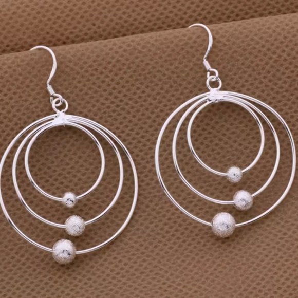 Silver plated Three circle beads Earrings for Women - Picture 2 of 5